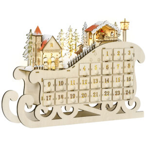 HOMCOM Adventskalender zum Befüllen 24 Schubladen mit LED-Lichtern Schlitten-Form Weihnachtskalender DIY 45 x 10 x 31 cm für festliche Dekoration Aosom.de