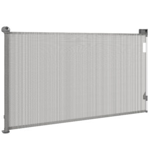 PawHut Ausziehbares Hundegitter 0-149 cm Breite, Treppen- und Türschutzgitter für Hunde und Katzen mit automatischer Verriegelung, Grau Aosom