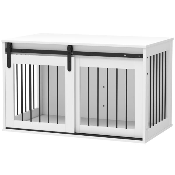 PawHut Hundekäfig für Zuhause, Abschließbar Hundehütte mit Eingang, Hundebox mit Schiebetür, Hundehaus für große Hunde unter 30 kg, Weiß, 98 x 58 x 61 cm Aosom