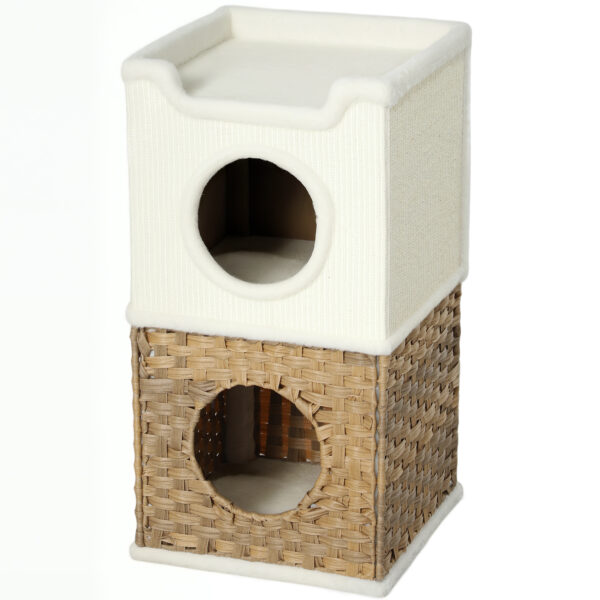 PawHut Innenturm für Katzen mit 3 Ebenen, Katzenturm mit offener oberer Plattform, Sisal-Kratzfass für Tiere bis 6 kg, 41 x 41 x 75,5 cm, Creme Aosom