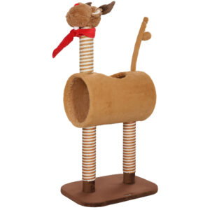 PawHut Kratzbaum 98 cm Katzenturm im Hirschdesign, mit Höhle, Spielball, Jutestämme, Katzenkratzbaum, Kletterbaum, für mittelgroße Katzen, Braun Aosom