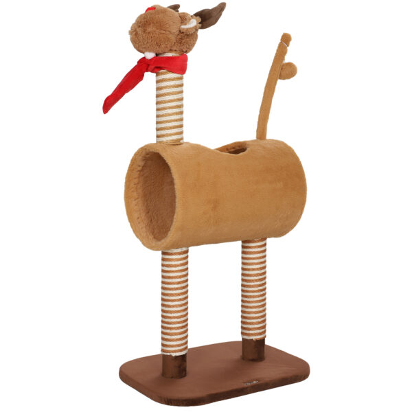 PawHut Kratzbaum 98 cm Katzenturm im Hirschdesign, mit Höhle, Spielball, Jutestämme, Katzenkratzbaum, Kletterbaum, für mittelgroße Katzen, Braun Aosom