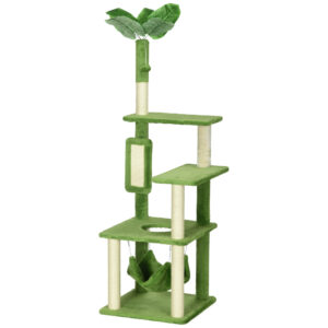 PawHut Kratzbaum für Katzen, 142 cm, Katzenturm mit Hängematte, Ball, Sisal Kratzstamm und Kippschutz, Grün Aosom