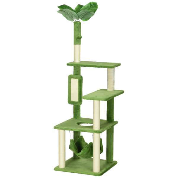 PawHut Kratzbaum für Katzen, 142 cm, Katzenturm mit Hängematte, Ball, Sisal Kratzstamm und Kippschutz, Grün Aosom