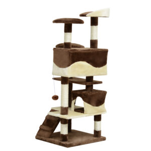PawHut Kratzbaum für Katzen aus Plüsch und Sisal mit Höhlen und Ball 50×50×134,5 cm Kaffee und Creme Aosom