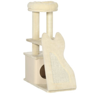 PawHut Kratzbaum für erwachsene Katzen und Kätzchen mit Kratzmatte und Sisal Kratzpfosten, Kratzbaum mit Abnehmbarer Höhle, Liegefläche und Ball, 60x30x83cm, Beige Aosom