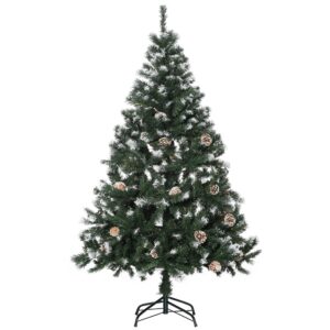 HOMCOM Künstlicher Weihnachtsbaum, 150 cm Christbaum mit Kunstschnee 676 Astspitzen faltbar Standfuß, für Weihnachtsfest, Indoor, Grün+Weiß Aosom