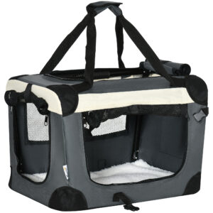 PawHut Hundetasche Transporttasche Faltbare Hundebox mit Kissen, für kleine Hunde Outdoor, Oxfordstoff, Grau+Schwarz, 50,5x33,5x35cm Aosom