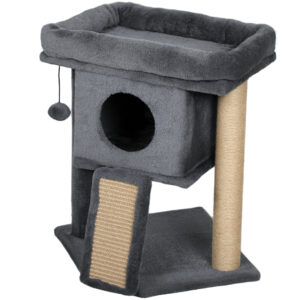 PawHut Kratzbaum 57 cm Kleiner Katzenbaum mit Katzenhöhle, Liegeplattform, Katzenkratzbaum mit Kratzbrett, Spielball, Katzenmöbel für Katzen bis 5 kg, Dunkelgrau Aosom