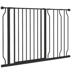PawHut Türgitter für Hunde & Babys, Längenverstellbar 75-115 cm, Montage ohne Bohren, Schutzgitter mit Zwei-Wege-Öffnung, Schwarz Aosom.de