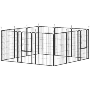 PawHut Welpenlaufstall 4-eckig Welpenauslauf mit 12 Gitterplatten Tür Erdspießen flexibel faltbar Schutzplane Freilaufgehege 100cm hoch Hundelaufstall drinnen draußen Welpengitter für Hund Katze Aosom