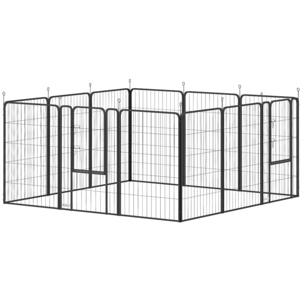 PawHut Welpenlaufstall 4-eckig Welpenauslauf mit 12 Gitterplatten Tür Erdspießen flexibel faltbar Schutzplane Freilaufgehege 100cm hoch Hundelaufstall drinnen draußen Welpengitter für Hund Katze Aosom