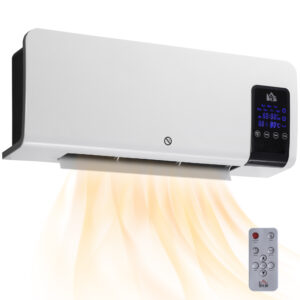 HOMCOM Heizlüfter zur Wandmontage 2000W Keramik-Wandheizung mit Fernbedienung, 3 Betriebsmodi, LED-Display, Wandheizgerät mit 12h Timer, Schnellheizer für Wohnzimmer, Schlafzimmer, Badezimmer Büro Aosom