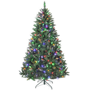 HOMCOM Weihnachtsbaum 210 cm, Tannenbaum mit LED-Lichtern, 9 Beleuchtungsmodi, 1160 Zweige mit künstlichem Schnee, Metallständer, Einfach zu montieren, Grün Aosom