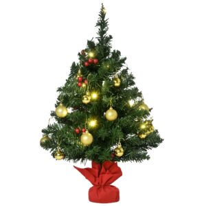 HOMCOM Weihnachtsbaum klein, Mini Christbaum mit Stechpalmenbeeren, Kugeln & LED-Lichtern, Tischdeko grün PVC ∅40 x 60 cm Aosom.de