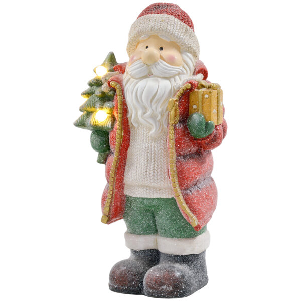 HOMCOM Weihnachtsdeko Figur, Weihnachtsmann mit Weihnachtsbaum und Geschenk, 50 cm Weihnachtsfigur mit LED-Licht, Dekofigur zu Weihnachten, für In- und Outdoor Aosom
