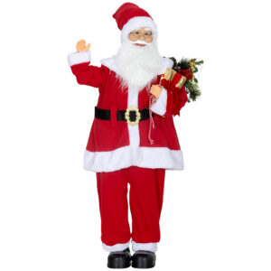HOMCOM Weihnachtsmannfigur, stehender traditioneller roter Weihnachtsmann 120 cm, sprachgesteuert, glitzernde LED-Lichter, Musik, flexible Arme, für Innen- und Festdekorationen Aosom
