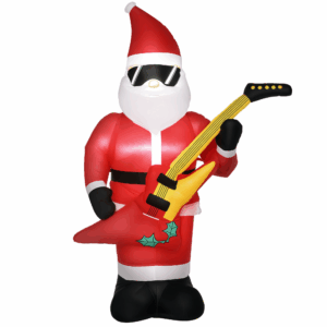 Outsunny Aufblasbarer Weihnachtsmann 215 cm mit E-Gitarre LED Weihnachtsbeleuchtung selbstaufblasend wasserdicht für festliche Dekoration Aosom.de