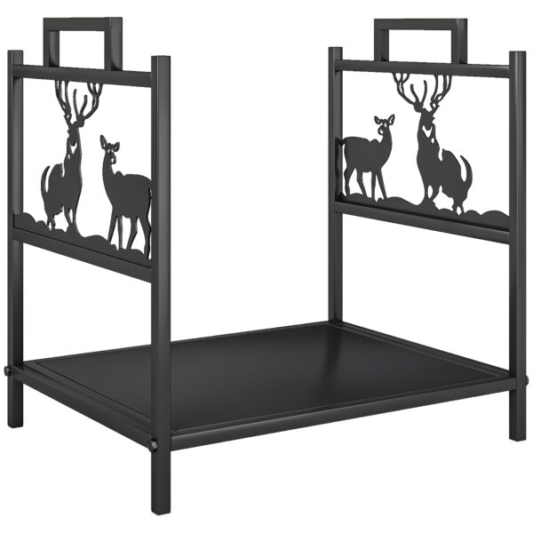 Outsunny Kaminholzregal für innen 42,5 x 33,5 x 43 cm Brennholzregal mit Rentierdesign, Kaminholzständer für Kamin Ofen Feuerholzregal Kaminholzhalter für Feuerholz, Brennholz aus Metall Schwarz Aosom