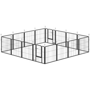 PawHut Hundepark, modulares und faltbares 16-Paneel-Hundegehege, tragbarer Metallzaun 60H cm mit Tür, Zaun für Katzen, Welpen und kleine Tiere, drinnen und draußen, schwarz Aosom
