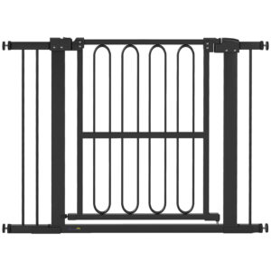 PawHut Treppenschutzgitter Türschutzgitter Absperrgitter ohne Bohren 76-104 cm Schutzgitter aus Stahl für Hunde, Haustiere Treppen, Tür, Weiß Aosom