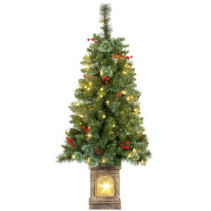 HHOMCOM Künstlicher Weihnachtsbaum 120 cm Tannenbaum künstlich mit 100 LED Beleuchtung, 8 Modi, 214 Spitzen, Christbaum Weihnachtsdeko inkl. Metallständer für drinnen Aosom