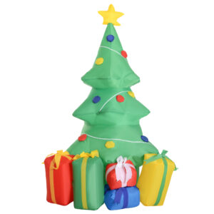 HOMCOM Aufblasbare Weihnachtsdekoration mit LED-Licht, Geschenken, 150 cm Selbstaufblasender Weihnachtsbaum Wasserdicht für Weihnachtsfeiern, Indoor, Outdoor Aosom