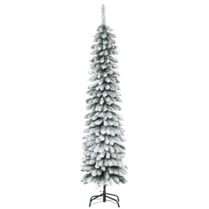 HOMCOM Künstlicher Weihnachtsbaum, 180 cm Christbaum mit 395 Spitzen, Kunstschnee, klappbar Metallständer, für Weihnachten Deko, Grün+Weiß Aosom