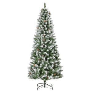 HOMCOM Künstlicher Weihnachtsbaum, 180 cm Christbaum mit Kunstschnee 630 Astspitzen faltbar Standfuß, für Weihnachtsfest, Indoor, Grün+Weiß Aosom
