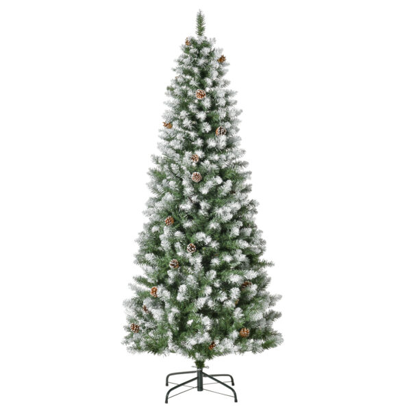 HOMCOM Künstlicher Weihnachtsbaum, 180 cm Christbaum mit Kunstschnee 630 Astspitzen faltbar Standfuß, für Weihnachtsfest, Indoor, Grün+Weiß Aosom