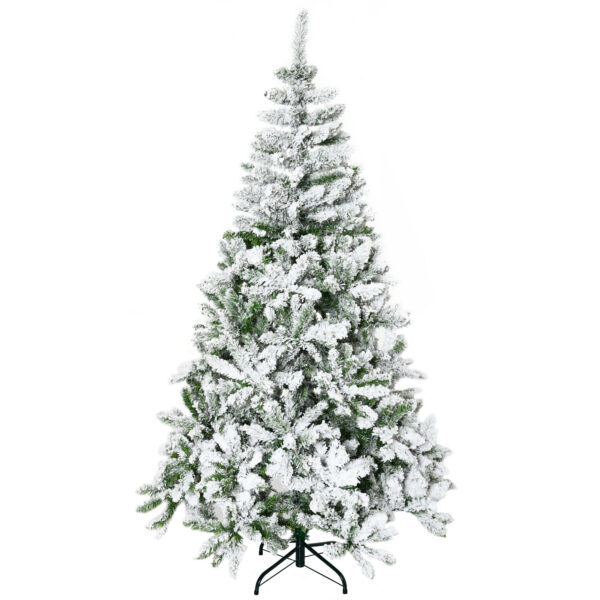HOMCOM Künstlicher Weihnachtsbaum 180 cm mit Kunstschnee 750 Astspitzen klappbar Standfuß für Weihnachtsfest Indoor grün und weiß Aosom.de