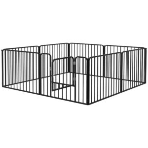 PawHut Hundebox für mittelgroße und kleine Hunde mit 8 modularen Innen- und Außenpaneelen, Hundetor aus Stahl mit 9 Pfosten, 164x164x60 cm, Schwarz Aosom