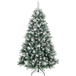 HOMCOM Künstlicher Weihnachtsbaum 180 cm künstlich Tannenbaum mit Schnee, 1000 Spitzen 34 Tannenzapfen Christbaum mit Breite Basis Weihnachtsdeko inkl. Metallständer für drinnen Aosom
