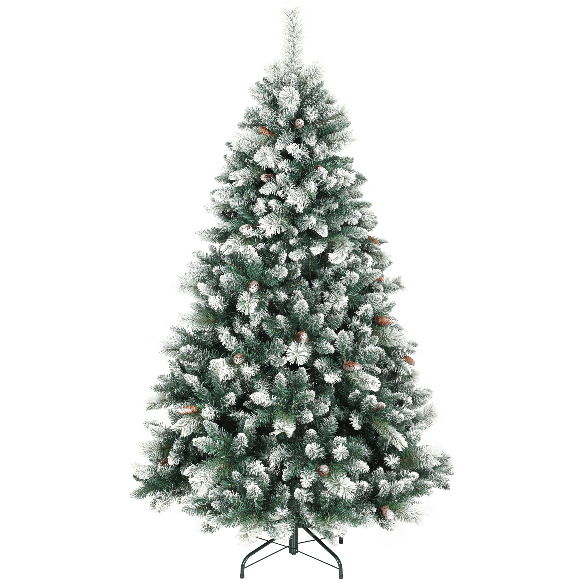 HOMCOM Künstlicher Weihnachtsbaum 180 cm künstlich Tannenbaum mit Schnee, 1000 Spitzen 34 Tannenzapfen Christbaum mit Breite Basis Weihnachtsdeko inkl. Metallständer für drinnen Aosom