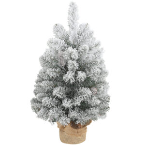 HOMCOM Mini Künstlicher Weihnachtsbaum 60 cm Tannenbaum künstlich mit Schnee, 72 Spitzen 6 Tannenzapfen Zementbasis Christbaum Weihnachtsdeko für drinnen Büro Wohnzimmer Aosom