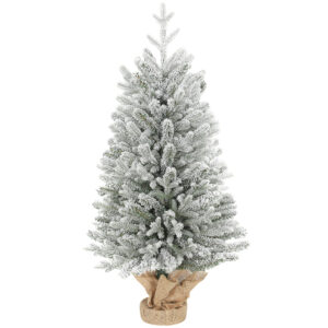 HOMCOM Mini Künstlicher Weihnachtsbaum 90 cm künstlich Tannenbaum mit Schnee, 486 Spitzen Zementbasis Christbaum mit Leinenbezug Weihnachtsdeko für drinnen Büro Wohnzimmer Aosom