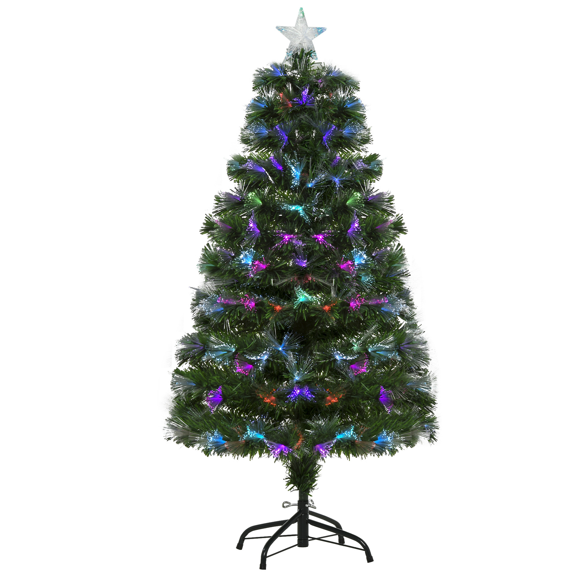 HOMCOM Weihnachtsbaum 1,2 m Kunsttanne mit 130 Zweigen und Metallfuß, PVC, mehrfarbige Lichteffekte, Ø66 x 120H cm für festliche Dekoration Aosom.de