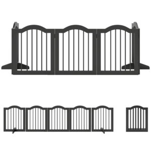 PawHut Absperrgitter Hund Freistehendes Schutzgitter mit Füßen 261,5 x 61 cm Hundegitter Klappbar Treppenschutzgitter Türschutzgitter Treppengitter für Treppen, Türen, Küche, Flur, 5 Paneelen, Schwarz Aosom