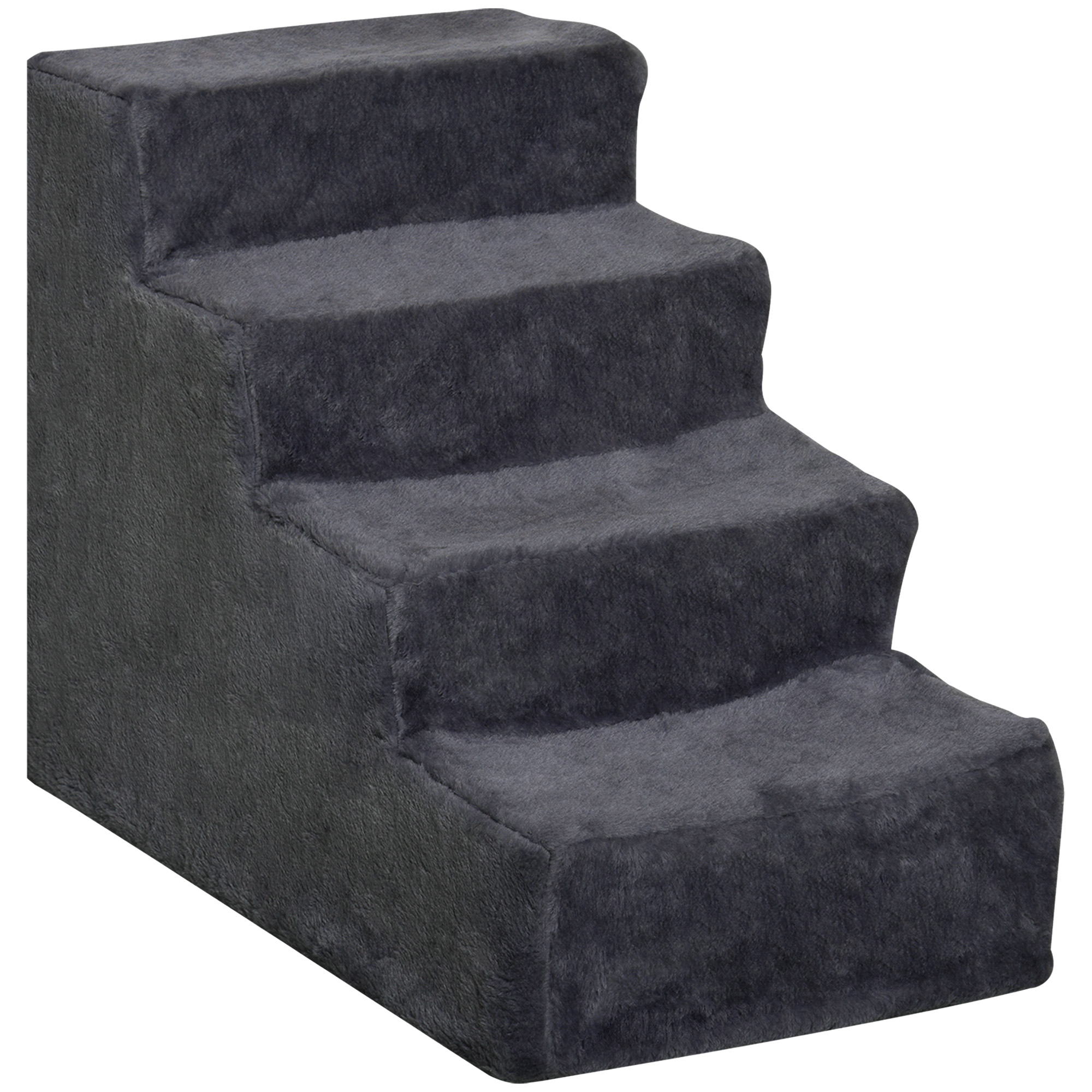 PawHut Hundetreppe 4 Stufen 44 cm Hoch Haustiertreppe für Kleine Hunde Katzentreppe Hunderampe mit Waschbar Bezug Einstiegshilfe für Bett, Sofa, Couch Dunkelgrau Aosom