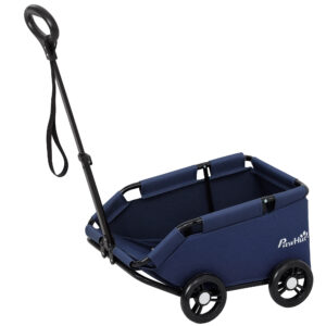 PawHut Hundewagen für kleine Hunde zusammenklappbar mit 45°-Eingang mit Tasche und Kissen, Hundewagen aus Stahl und Oxford-Gewebe, 53x45x28 cm, Dunkelblau Aosom