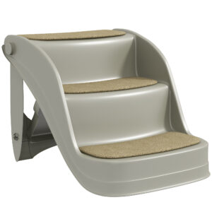 PawHut Klappbare Treppe für kleine Hunde mit 3 Stufen, Hundestufen mit rutschfesten Matten, Rampe für Bett und Sofa, Grau Aosom