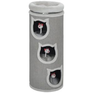 PawHut Kratztonne 96 cm Hoch Ø 38 cm dreistöckige Katzentonne mit Plüschrand, abnehmbarem und waschbarem Plüschbett, Katzenhöhle, Kratzbaum für Katzen unter 6 kg, Grau Aosom