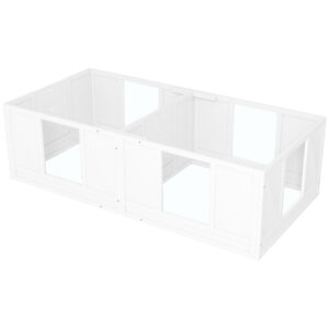 PawHut Wurfkiste für Welpen, Welpenauslauf mit wasserdichter und waschbarer Liegematte, Verstellbare Tür, Welpenlaufstall mit 2-Raum-Design für kleine Hunde, 164 x 80 x 48 cm, Weiß Aosom