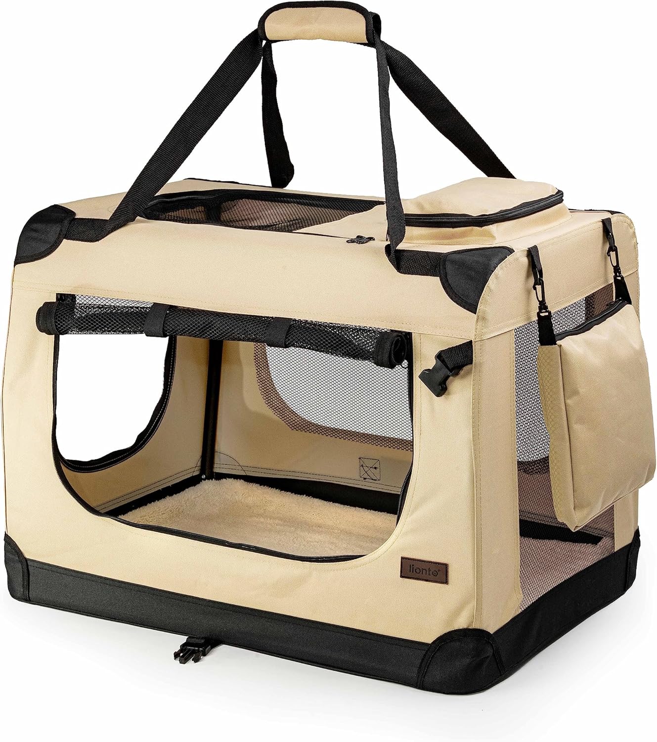 lionto Hundetransportbox faltbar für Reise & Auto, 101x69x70 cm, XXXL, stabile Transportbox mit Tragegriffen & Decke für Katzen & Hunde bis 25 kg
