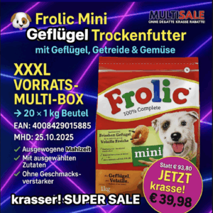 20 x 1 KG Frolic Trockenfutter Hund mit Geflügel, Getreide und Gemüse, - MHD 10/2025