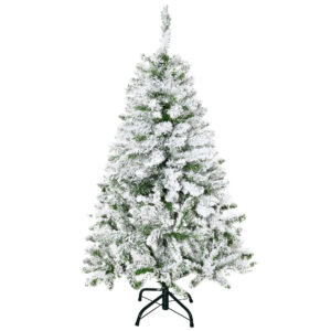 HOMCOM Künstlicher Weihnachtsbaum 120 cm künstlich Kiefernbaum mit Schnee, 200 Spitzen Christbaum Weihnachtsdeko inkl. Metallständer für drinnen Aosom