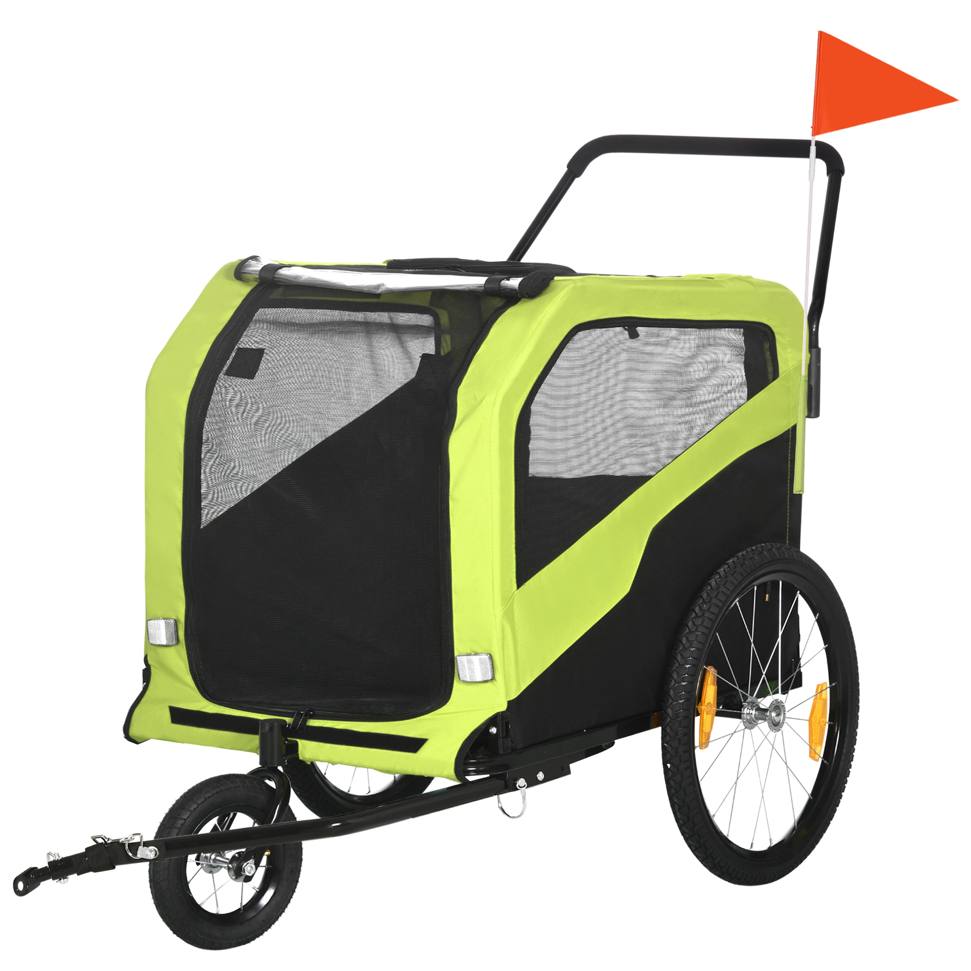 PawHut 2-in-1 Hundeanhänger, Fahrradanhänger für Hunde, Hundewagen mit Reflektoren, Hundebuggy max. 30 kg, Hundefahrradanhänger für Große Hunde, Oxford-Gewebe, Grün Aosom