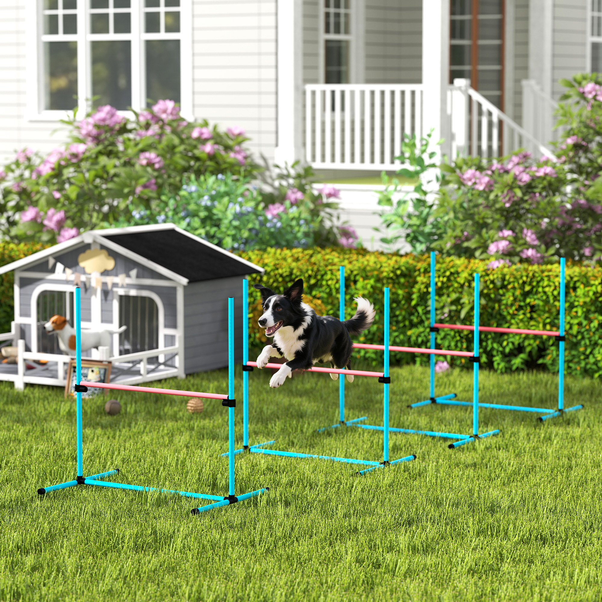 PawHut Agility Set Hunde 4-teiliges höhenverstellbar Agility-Ausrüstung für Hundetraining Steckhürdenset mit 4 Hürden Tragetasche Agilityset für Spiele Training Hellblau Aosom