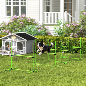 PawHut Agility Set Hunde 4-teiliges höhenverstellbar Agility-Ausrüstung für Hundetraining Steckhürdenset mit 4 Hürden Tragetasche Agilityset für Spiele Training Grün Aosom