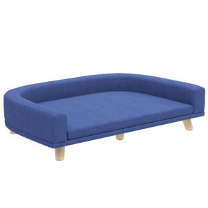 PawHut Hundesofa Hundecouch mit Holzbeine Abwaschbares Hundebett mit Sitzkissen Haustiersofa Katzensofa für große Hunde, 98 x 67 x 25 cm Blau Aosom